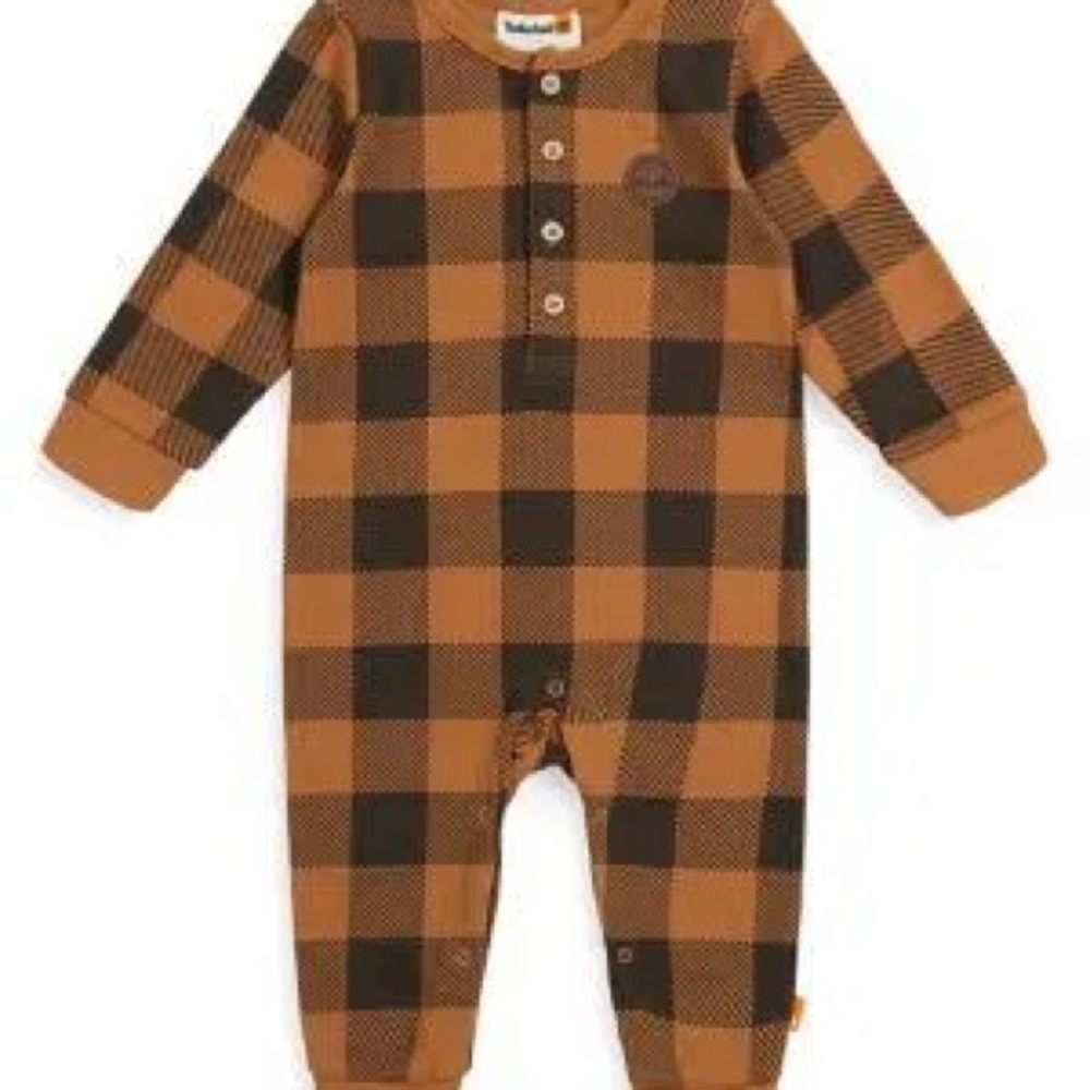 Timberland Plaid Baby Onesie - Brown and Black 3-6 months